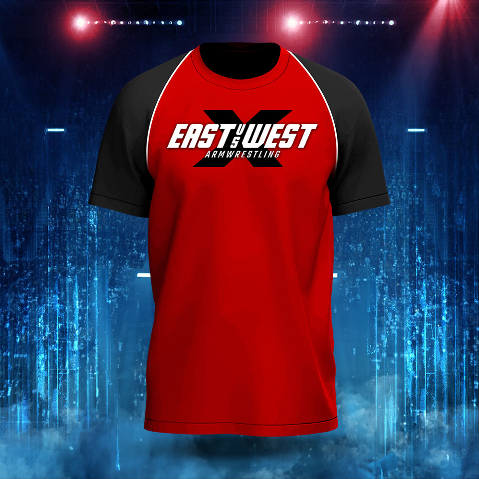 East vs West 12 Logo TShirt - East vs West Armwrestling